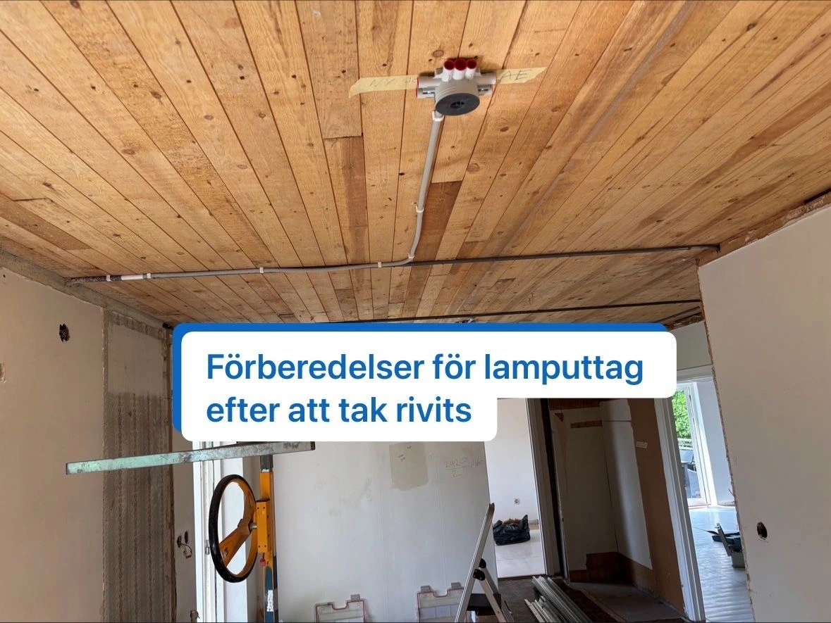 Förberedelse av lamputtag i tak efter rivning – elinstallation Spånga